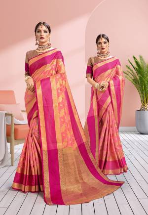 Rich And Elegant Looking Designer Silk Based Saree Is Here In Pink Color Paired With Dark Pink Colored Blouse. This Saree Is Fabricated On Banarasi Art Silk Paired With Art Silk Fabricated Blouse. Buy This Saree Now.