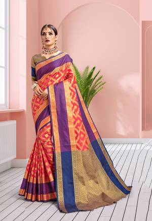 Add This Beautiful Designer Silk Based Saree In Dark Pink Color Paired With Gold & Navy Blue Colored Blouse. This Saree Is Fabricated On Banarasi Art Silk Paired With Art Silk Fabricated Blouse. It IS Beautified With Heavy Attractive Weave Which Earn You Lots Of Compliment From Onlookers. 