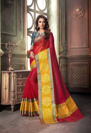 Celebrate This Festive Season With Beauty And Comfort With This Designer Saree In Maroon Color Paired With Contrasting Navy Blue Colored Blouse. This Saree Is Fabricated On Cotton Silk Paired With Art Silk Fabricated Blouse