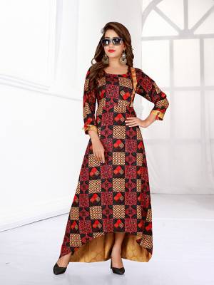 Go Colorful With This Readymade Gown In Multi Color Fabricated Rayon. This Gown Is Beautified With Prints All Over And Has A Trendy High Low Pattern. Buy Now.