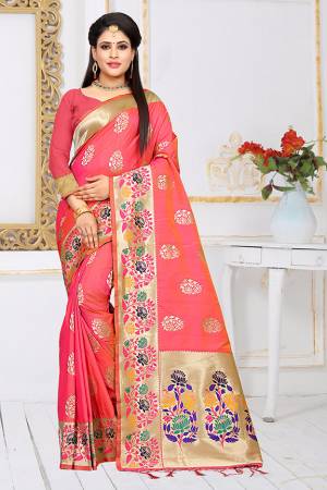 Look Pretty In This Designer Silk Based Saree In Dark Pink Color Paired With Dark Pink Colored Blouse. This Saree And Blouse Are Fabricated On Art Silk Beautified With Weave All Over It. 