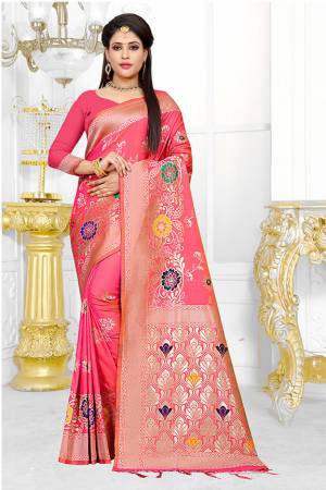Look Pretty In This Designer Silk Based Saree In Dark Pink Color Paired With Dark Pink Colored Blouse. This Saree And Blouse Are Fabricated On Art Silk Beautified With Weave All Over It. 