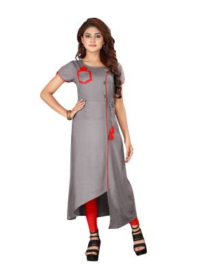 For A Bold And Beautiful Look, Grab This Readymade Kurti In Grey Color With Lovely Assymetric Pattern, It Is Fabricated on Rayon. Buy Now.