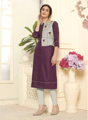 Add This Pretty Readymade Kurti In Purple Color Fabricated On Cotton Slub. This Kurti IS Beautified With Thread Work Which Gives A Subtle Look. 