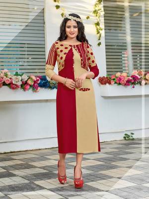 Be It Your College, Home Or Work Place. Grab This Readymade Pretty Kurti In Maroon And Beige Color Fabricated On Rayon. Its Fabric Is Soft Towards Skin And Ensures Superb Comfort All Day Long.