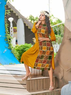 Be It Your College, Home Or Work Place. Grab This Readymade Pretty Kurti In Musturd Yellow Color Fabricated On Rayon. Its Fabric Is Soft Towards Skin And Ensures Superb Comfort All Day Long.