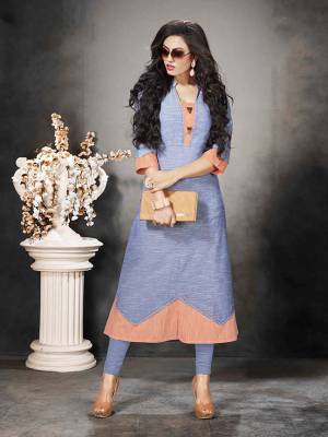 Grab This Pretty Simple Readymade Kurti For Your Casual Wear In Blue Color Fabricated On Khadi Cotton. It Is Available In All Regular Sizes.