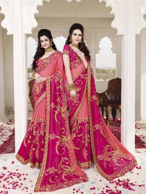 Go With The Pretty Shades Of Pink With This Heavy Designer Saree In Pink And Magenta Pink Color Paired With Magenta Pink Colored Blouse. This Saree And Blouse Are Silk bAsed Which Also Gives A Rich Look To your Personality. 