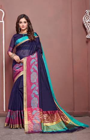 Enhance Your Personality Wearing This Designer Silk Based Navy Blue Colored Saree Paired With Navy Blue Colored Blouse. Its Rich Fabric And Color Will Earn You Lots Of Compliments From onlookers. 