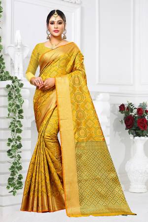 Celebrate This Festive Season With And Comfort Wearing This Heavy Weaved Designer Saree In Musturd Yellow Color. This Saree And Blouse are Fabricated On Patola Art Silk Beautified With Heavy Weave All Over. 