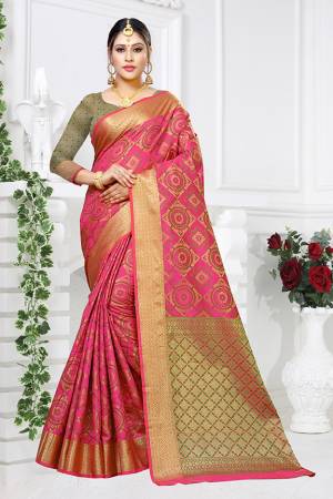 Must Have Saree In Every Womens Wardrobe Is Here With This Silk Based Heavy Weaved Saree In Fuschia Pink Color. This Saree And Blouse are Fabricated On Patola Art Silk Beautified With Heavy Weave. Buy This Saree Now.