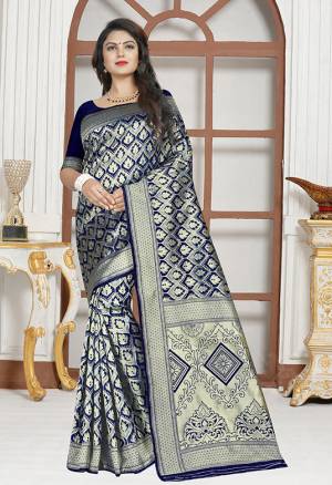 Enhance Your Personality Wearing This Designer Saree In Navy Blue Colored Saree Paired With Navy Blue Colored Blouse. This Saree And Blouse are Fabricated on Art Silk Which gives A Rich Look To Your Personality. Buy This Saree Now.