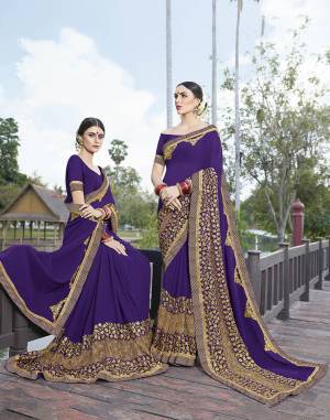 New And Unique Shade Is Here With This Heavy Designer Saree In Violet Color Paired With Violet Colored Blouse. This Saree Is Fabricated on Georgette Paired With Art Silk Fabricated Blouse. Buy This Pretty Saree Now.