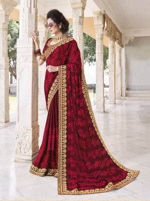 Grab This Royal Looking Heavy Designer Saree To Your Wardrobe In Maroon Color Paired With Maroon Colored Blouse. This Saree Is Fabricated On Chiffon Paired With Art Silk Fabricated Blouse. It Is Beautified With Tone To Tone Embroidery Which Gives A Rich Subtle Look. 