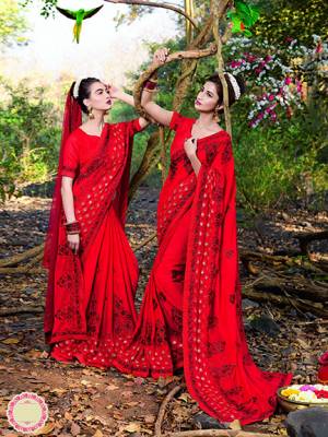 Grab This Very pretty Attractive Designer Saree In Red Color Paired With Red Colored Blouse. This Saree Is Fabricated On Satin Paired With Art Silk Fabricated Blouse. It Is Beautified With Heavy Tone To Tone Embroidery Giving It A Subtle Look.