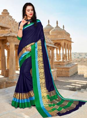 Rich And Elegant Looking Silk Saree Is Here For The Upcoming Festive Season Is Here With This Saree In Navy Blue Color. This Saree And Blouse Are Banarasi Art Silk Based Beautified With Weave Over The Border. 