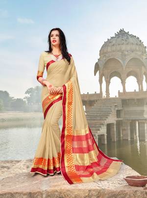 For An Elegant Beauty, Grab This Silk Based Saree In Cream Color Paired With Cream Colored Blouse. This Saree And Blouse Are Fabricated On Banarasi Art Silk Beautified With Weave. This Saree Is Light Weight And Easy To Drape Which Ensures Superb Comfort All Day Long. 