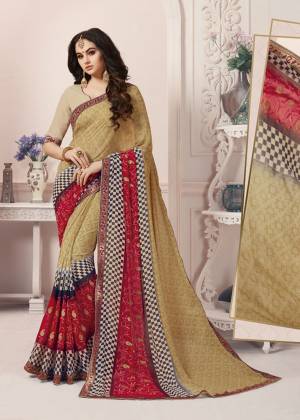 Simple And Elegant Looking Saree Is Here For Your Semi-Casuals With This Beige Colored Saree. This Georgette Based Saree Is Paired With Art Silk Fabricated Blouse Beautified With Minimal Prints. 
