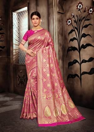 For A Royal Queen Look, Grab This Heavy Weaved Designer Saree In Rani Pink Color Paired With Rani Pink Colored Blouse. This Saree And Blouse Are Fabricated On Art Silk Beautified With Attractive Intricate Weave All Over It. Also This Saree Is Durable And Easy To Care For.