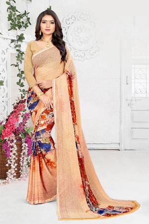 Simple And Elegant Looking Floral Printed Saree Is Here In Beige Color Paired With Beige Colored Blouse. This Saree And Blouse Are Georgette Based. Buy This Saree For Your Casual Wear Now.