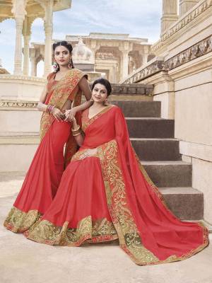 Adorn The Pretty Angelic Look Wearing This Heavy Designer Saree In Crimson Red Color Paired With Crimson Red Colored Blouse. This Heavy  Embroidered Saree Is Georgette Based Paired With Art Silk Fabricated Blouse. Buy This Saree Now.