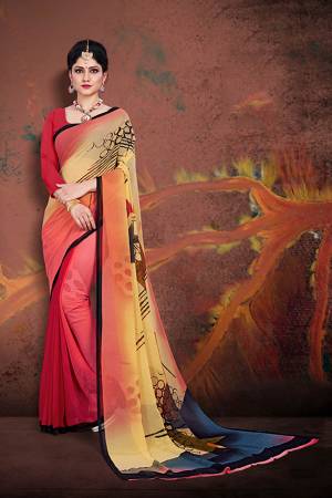 Simple And Elegant Saree For Your Casuals Or Semi-Casuals Is Here In Red And Multi Color Paired With Red Colored Blouse. This Saree And Blouse Are Fabricated On Georgette Beautified With Prints.