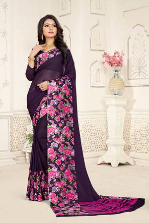 Get Ready For This Summer With This Pretty Light Weight Saree In Purple Color. This Saree And Blouse are Georgette Based Which Is Soft Towards Skin And Easy To Carry All Day Long. Buy This Saree Now.