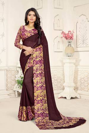 Get Ready For This Summer With This Pretty Light Weight Saree In Brown Color. This Saree And Blouse are Georgette Based Which Is Soft Towards Skin And Easy To Carry All Day Long. Buy This Saree Now.