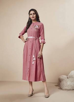 Add This Pretty Readymade Kurti To Your Wardrobe In Pink Color Fabricated On Rayon. This Kurti Is Beautified With Thread Work Giving It An Attractive Look. 