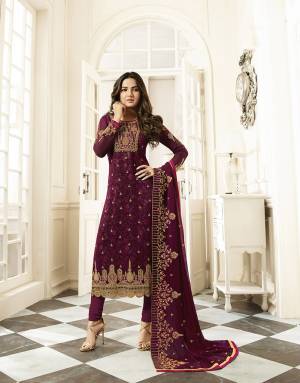Enhance Your Personality Wearing This Designer Straight Suit In Magenta Pink Color. Its Heavy Embroidered Top Is Georgette Based Paired With Santoon Bottom And Georgette Dupatta. Also It Comes A Digital Printed Inner Fabricated On Satin. Buy Now.