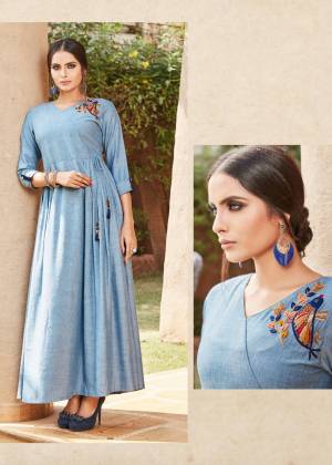 Add This Pretty Readymade Kurti To your Wardrobe In Blue Color. It Is Beautified With Unique Pattern And Attractive Embroidery Which Will Earn You Lots Of Compliments From Onlookers. 