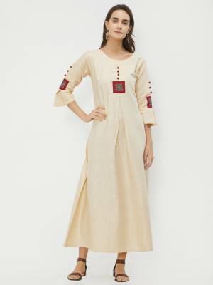 Simple And Elegant Looking Readymade Kurti Is Here In Cream Color Fabricated On Khadi. This Simple Kurti Is Light In Weight And Available In All Regular Sizes. Buy Now.
