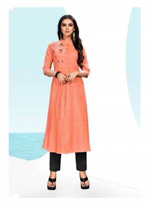 This Festive Season, Look Beautiful And Enjoy Comfortably Wearing This Designer Readymade Kurti In Orange Color Fabricated On Khadi Cotton. This Kurti Is Beautified With Thread Work. Buy Now.