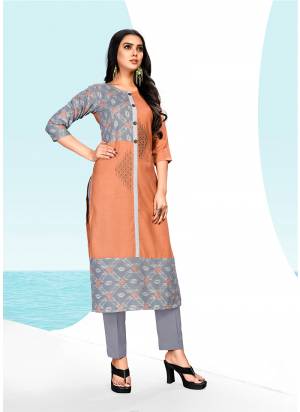 Rich And elegant Looking Designer Readymade Kurti Is Here In Rust And Grey Color Fabricated On Khadi Cotton. It Is Light In Weight And Easy To Carry All Day Long. 