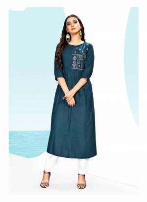 New And Unique Shade IS Here With This Readymade Designer Kurti In Prussian Blue Color Fabricated On Khadi Cotton, It Is Light Weight And Easy To Carry All Day Long. 