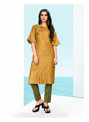 Celebrate This Festive Season With Beauty And Comfort Wearing this Readymade Kurti In Occur Yellow Color Fabricated On Khadi Cotton. It Is Beautified With Thread Work And Light Weight And Easy To Carry All day Long. 