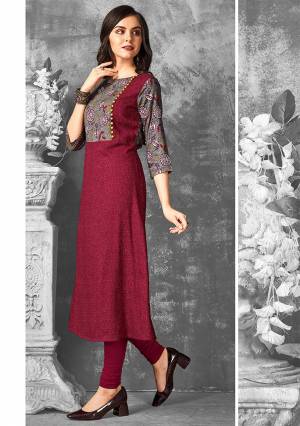 Here Is A Very Beautiful Designer Straight Kurti In Maroon And Grey Color Fabricated On Rayon. This Readymade Kurti Is Available In all Regular Sizes And Ensures Superb Comfort All Day Long. 