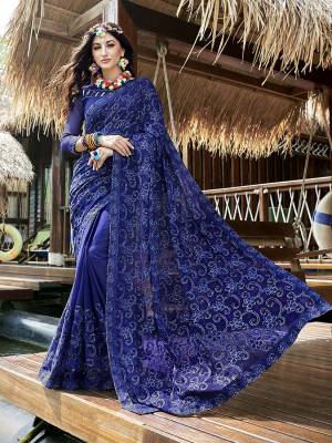 Bright And Visually Appealing Color Is Here With This Heavy Designer Saree In Royal Blue Color Paired With Royal Blue Colored Blouse. This Saree And Blouse Are Georgette Based Which Is Soft Towrds Skin And Easy To Carry All Day Long. 