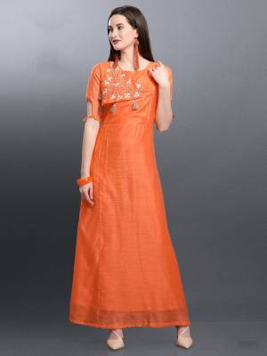 Shine Bright In This Designer Readymade Long Kurti In Orange Color Fabricated On Art Silk. It Is Beautified With Pretty Hand Work. Buy This Elegant Looking Kurti Now.