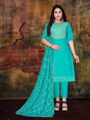 If Those Readymade Suit Does Not Lend You The Desired Comfort Than Grab This Pretty Dress Material In Sky Blue Color And Get This Stitched as Per Your Desired Fit And Comfort. Its Top Is Fabricated On Art Silk Paired With Santoon Bottom And Chiffon Fabricated Dupatta. Its Top And Dupatta Are Beautified With Gota Patti Work Which Gives An Attractive Look To The Suit. 