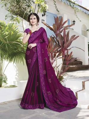 Catch All The Limelight Wearing This Attractive Look Heavy Designer Saree In Magenta Purple Color. This Saree IS Fabricated On Satin Chiffon Paired With Art Silk Fabricated Blouse. It Is Beautified With Pretty Tone To Tone Embroidery Which Gives A Heavy And Subtle Both At The Same Time. 