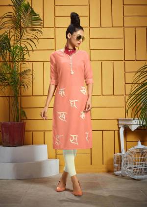 Look Pretty In This Beautiful Kurti In Peach Color Fabricated On Rayon. This Pretty Thread Embroidered Kurti Is Available In All Regular sizes And Ensures Superb Comfort all Day Long. Buy This Readymade Kurti Now.