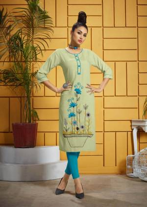 Beat The Heat This Summer Wearing Pretty Pastels With This Readymade Kurti In Pastel Green Color Fabricated On Rayon. It Is Soft Towards Skin And Its Fabric Ensures Superb Comfort All Day Long. 