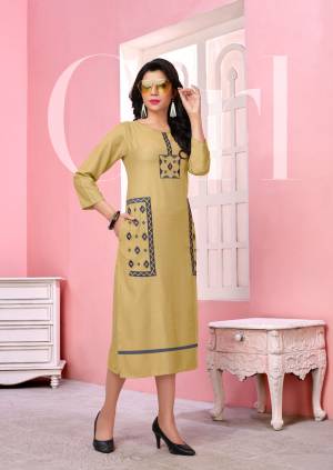 Simple And Elegant Looking Designer Readymade Kurti In Beige Color Fabricated On Rayon Beautified With Thread Work. Also It Is Available In All Regular size. Buy Now.