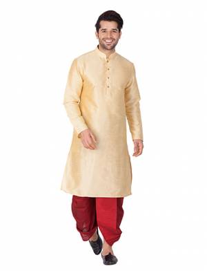 Grab This Royal Set Of Dhoti Kurta For Men's Wear In Maroon And Cream Color. This Readymade Pair Is Fabricated On Cotton Silk Which Gives A Rich Look To Your Personality. Also Its Is Available In All Sizes, Choose As Per Your Desired Fit And Comfort. Its Fabric Is Rich In Class And Durable. Buy Now.