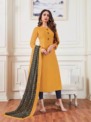 Celebrate This Festive Season With Beauty And Comfort Wearing This Designer Readymade Kurti In Musturd Yellow Color Which Comes With A Pretty Printed Dupatta In Dark Grey Color. This Rayon Based Kurti Is Light Weight And Easy To Carry All Day Long. 