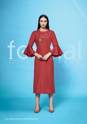 Grab This Readymade Kurti In Red Color For The Upcoming Festive Season. This Kurti Is Fabricated On Cotton Slub Beautified With Thread Work. It Is Light In Weight And Easy To Carry All Day Long. 