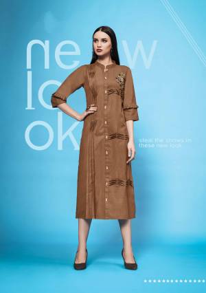 Enhance Your Personality In This Designer Readymade Kurti In Brown Color Fabricated On Cotton Slub Beautified With Thread Work. It Is Available In All Regular Sizes, Choose As Per Your desired Fit And Comfort. 