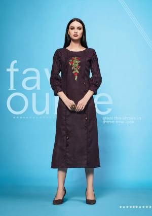 Dark Shade Is Here With This Designer Readymade Kurti In Dark Wine Color Fabricated On Cotton Slub, This Kurti Is Beautified With Thread Work And Available In All Regular Sizes. Buy Now.