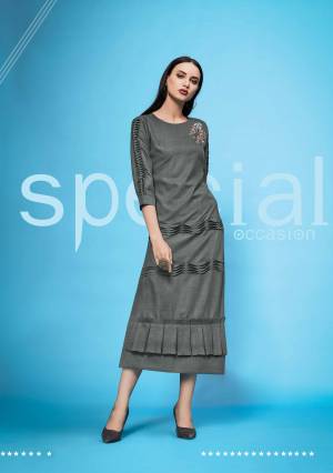 Flaunt Your Rich And Elegant Taste Wearing This Designer Readymade Kurti In Grey Color Fabricated On Cotton Slub Beautified With Thread Work. Also Its Fabric Is Soft Towards Skin And Ensures Superb Comfort All Day Long. 